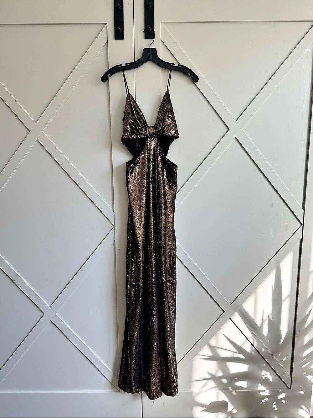 Halston Chloe Sequin Gown Maxi Dress in Brown